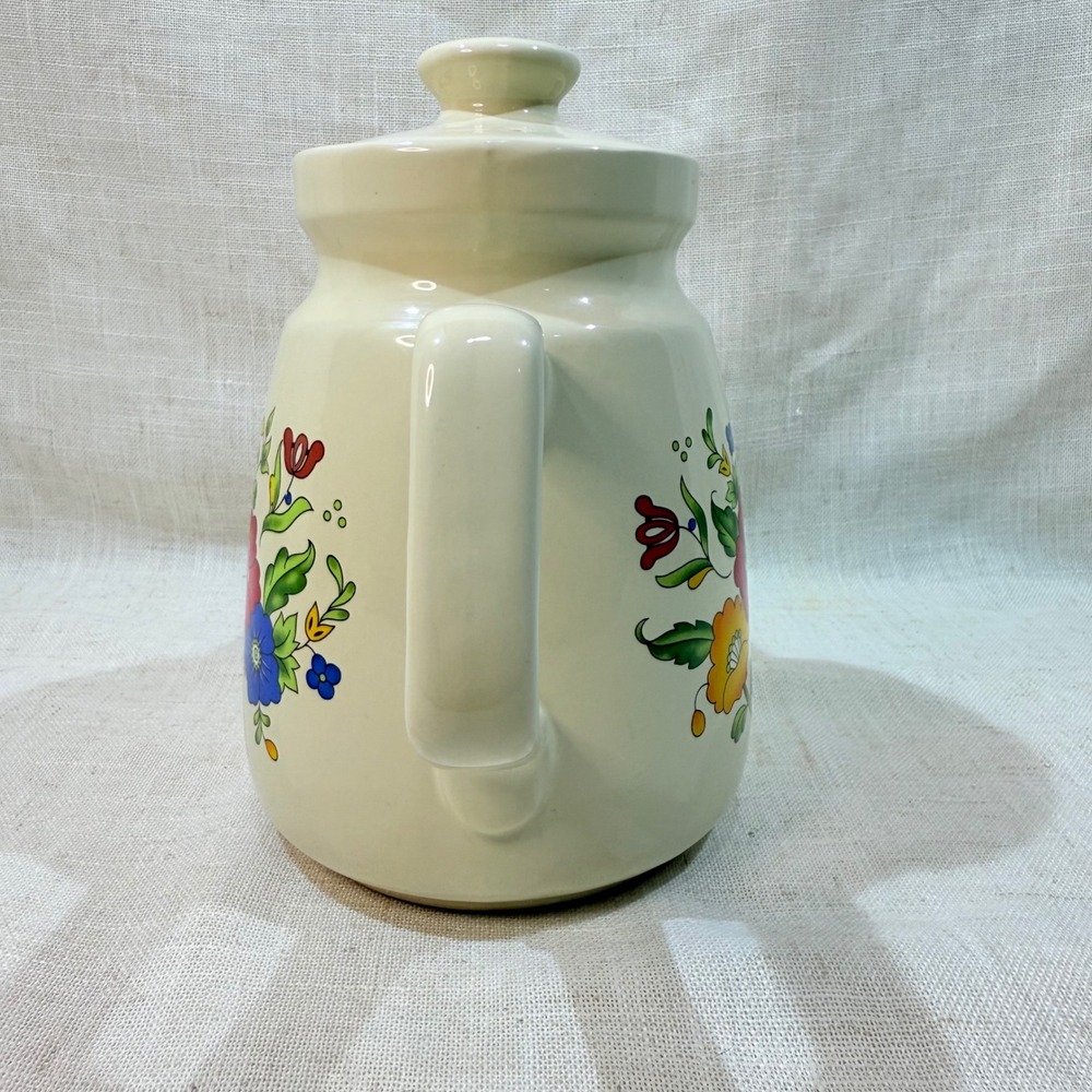 Vintage Floral Ceramic Teapot Cream with Red Blue Yellow Flower Bouquet - Picture 2 of 6